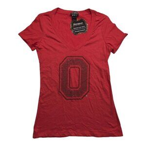 Ohio State University Gameday Couture Red Deep V-Neck Tee Embellished Rhinestone
